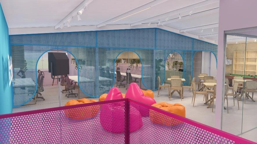 Projeto autoral Mavoo BrinkLink com espaço lúdico, cores suaves e ergonomia infantil.